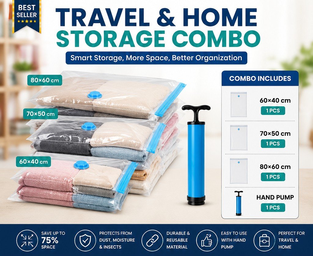 Transparent Vacuum Storage Bags Combo with Hand Pump